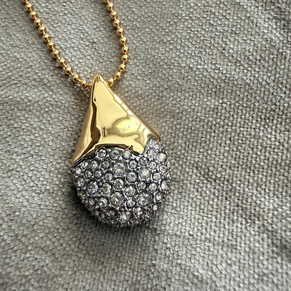 Alexis Bittar Solanales Necklace Teardrop Pendant Pave Crystal Gold Tone 18"